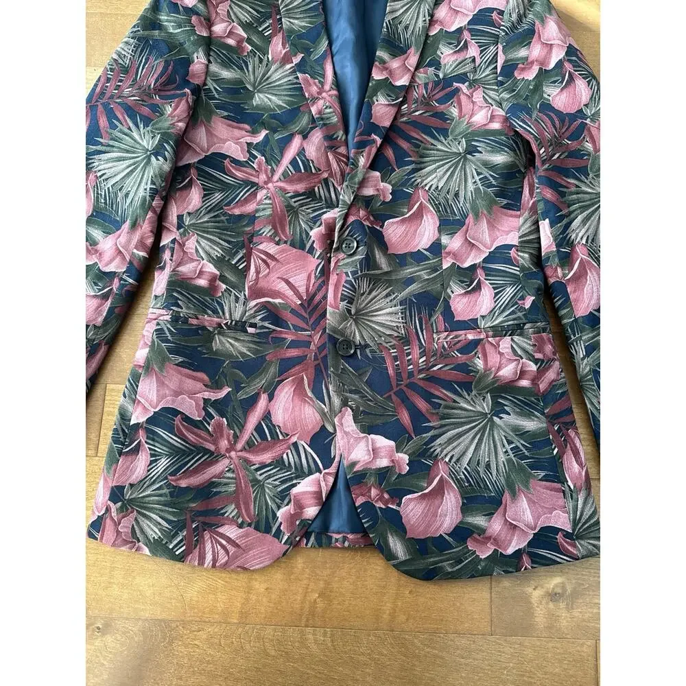 J.Ferrar sports blazer Hawaiian floral pink blue size 36 R slim